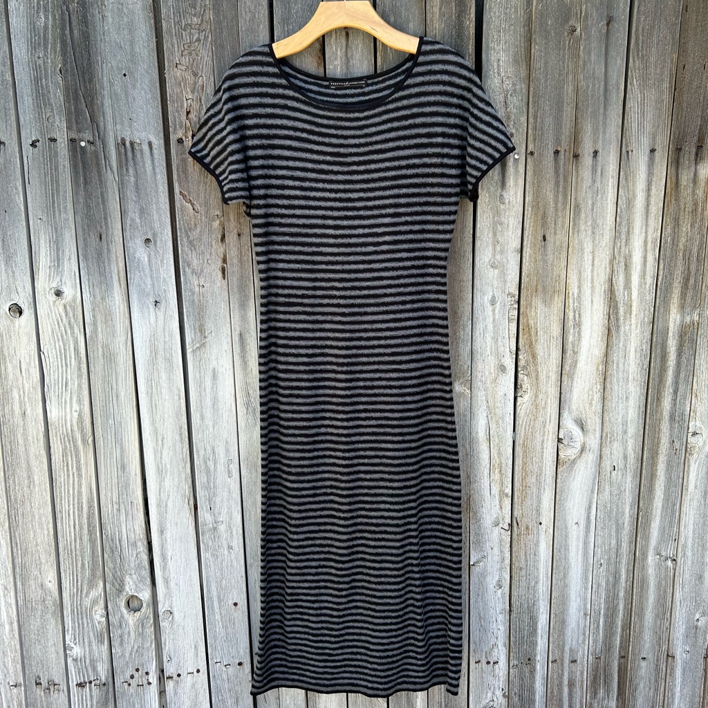 Peruvian Connection Saint Malo Stripe Maxi Dress Pima Cotton Black Grey Xs
